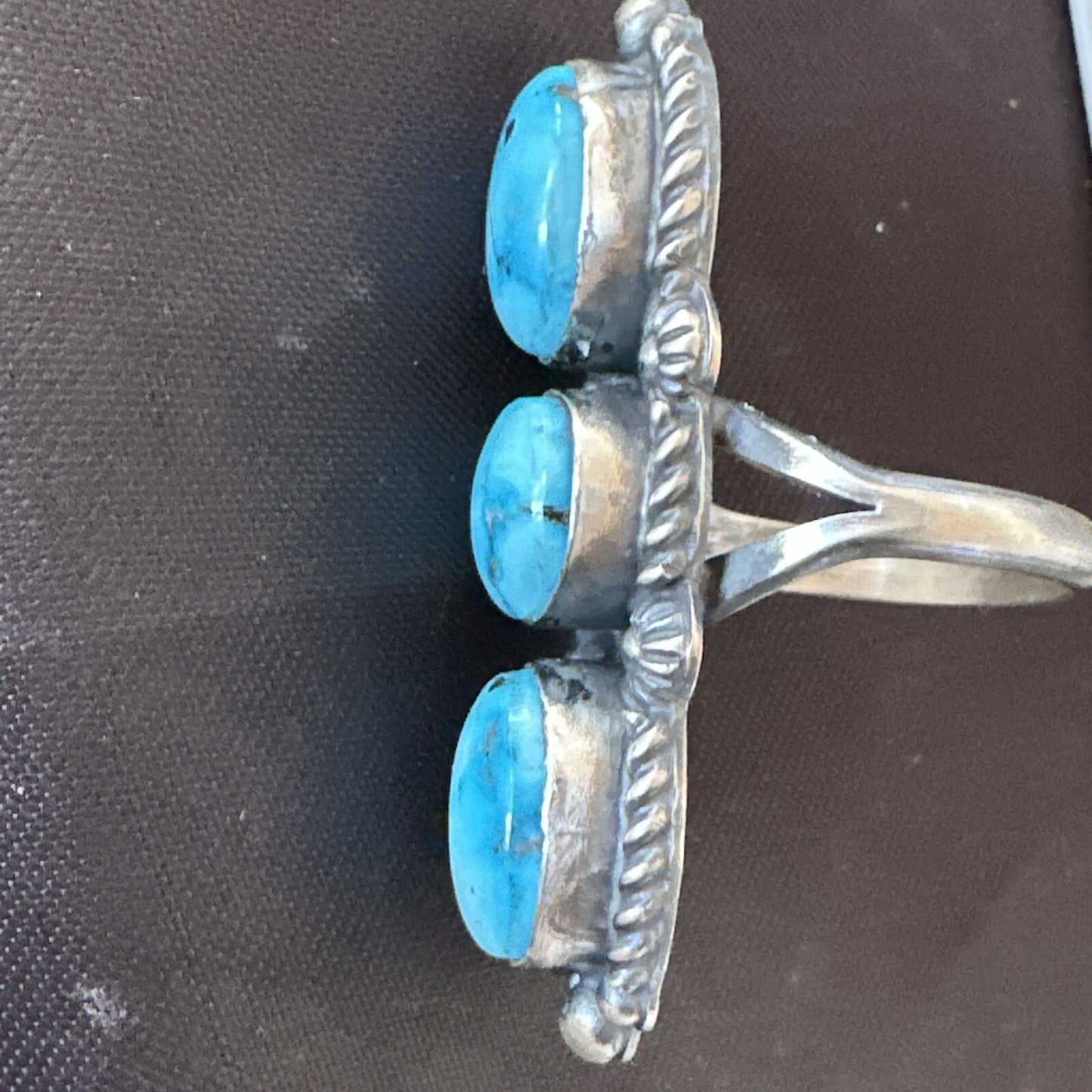 Navajo Sterling Silver Cluster Blue Turquoise 3 Stone Ring Sz 8 18597