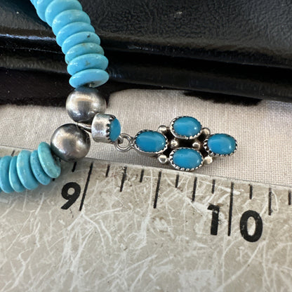 Blue Turquoise Cluster Pendant Navajo Sterling Silver Necklace 20" 19713