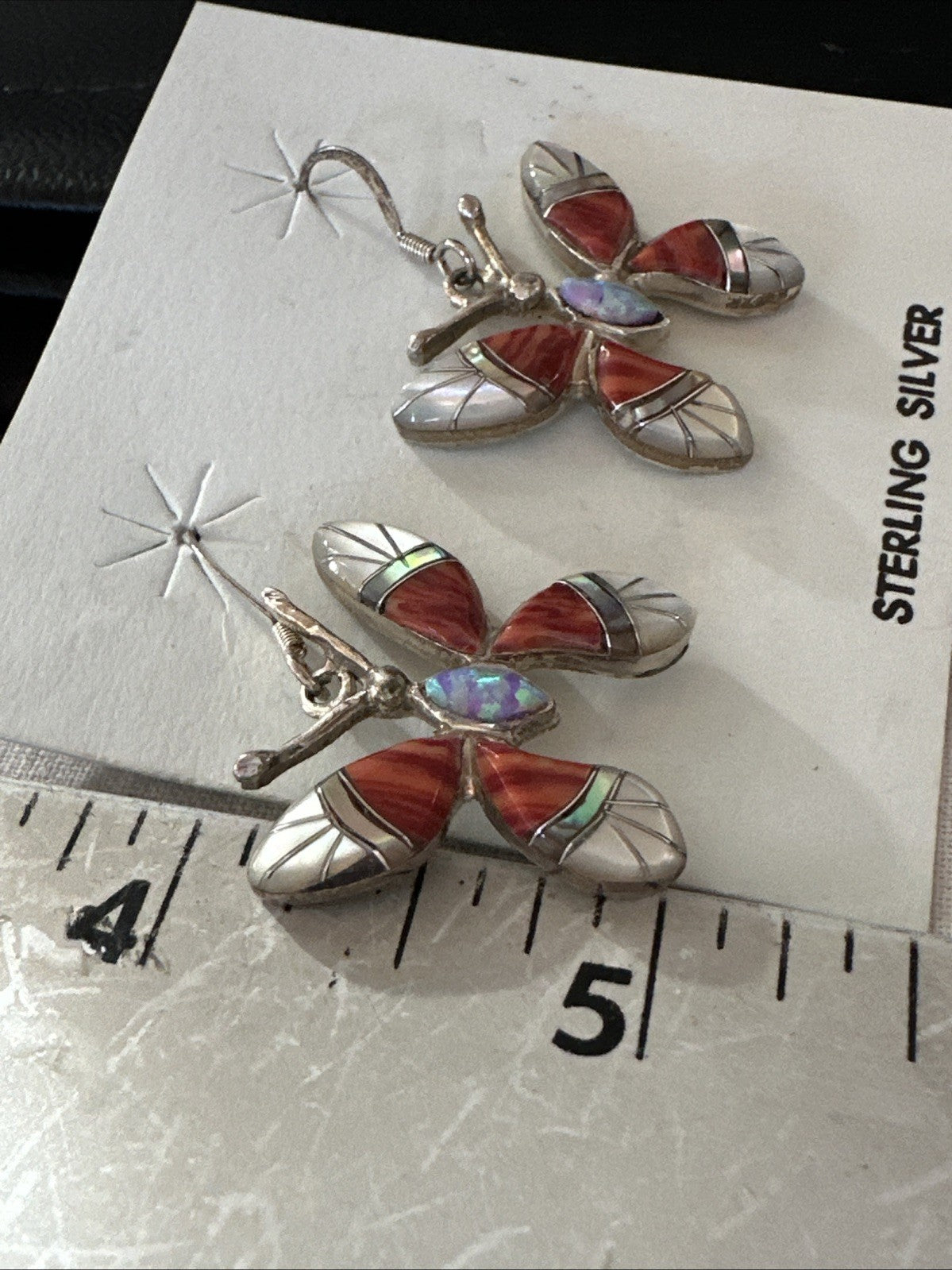 Butterfly Multicolor Red Spiny MOP Inlay Sterling Silver Earrings 19817