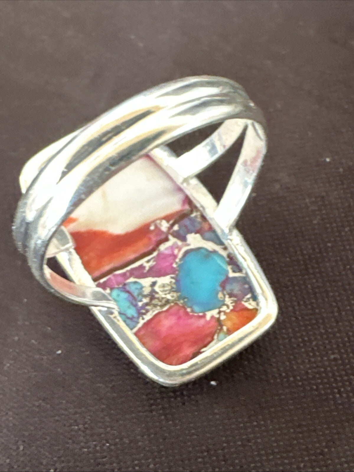 Blue Turquoise Spiny Oyster Southwestern Sterling Silver Ring Size 9 18542