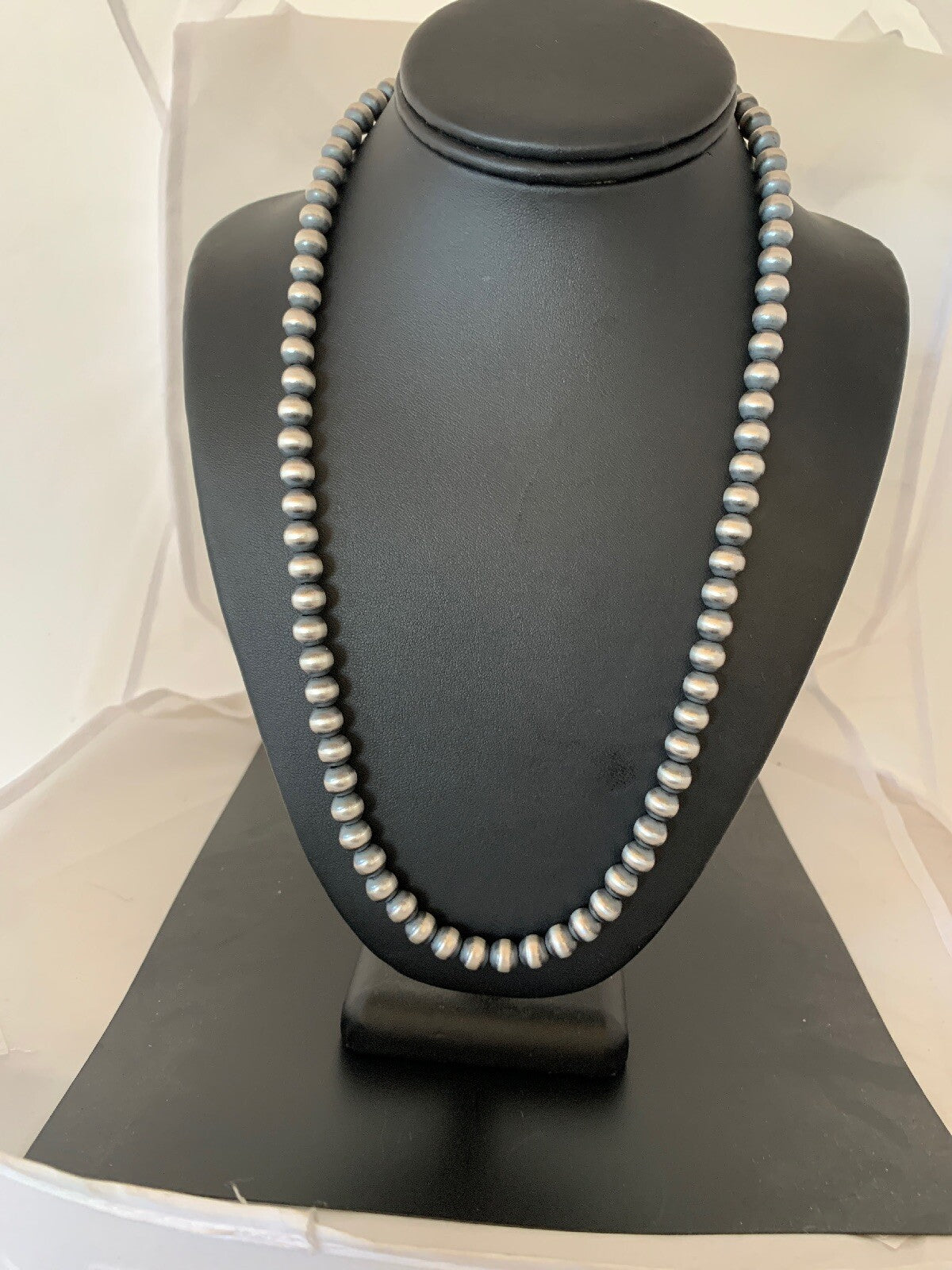 Native American 8mm Sterling Silver Navajo Pearls 23" Single Strand Necklace