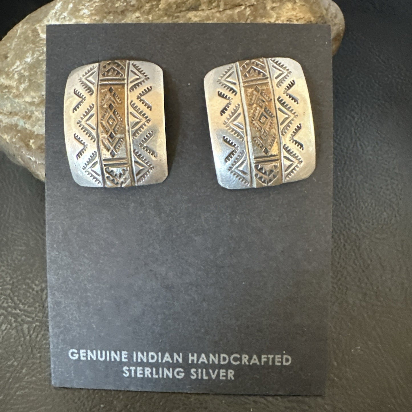 Old Pawn Navajo Stamped  12K Gold Sterling Silver Native American Earrings 19090