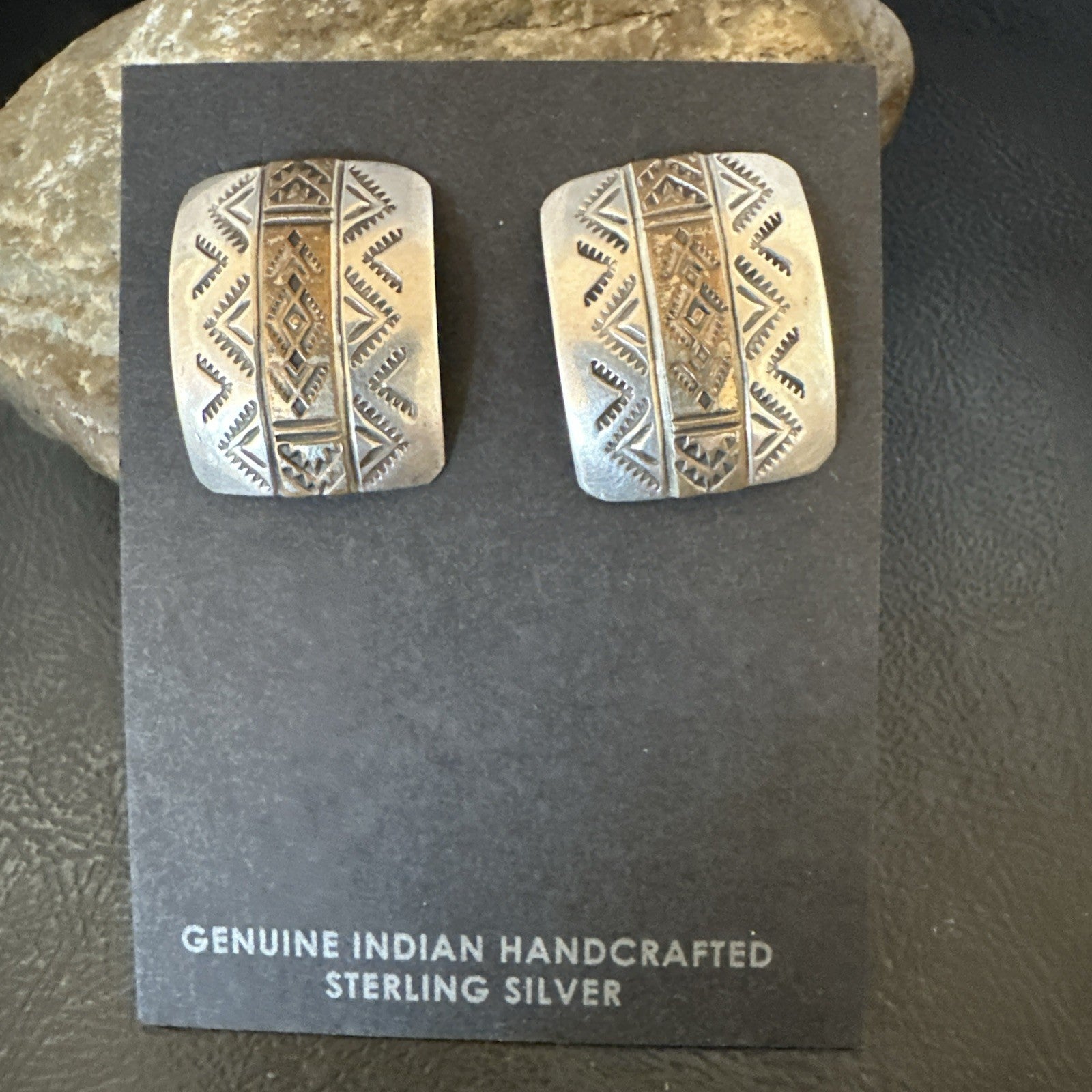 Old Pawn Navajo Stamped  12K Gold Sterling Silver Native American Earrings 19090