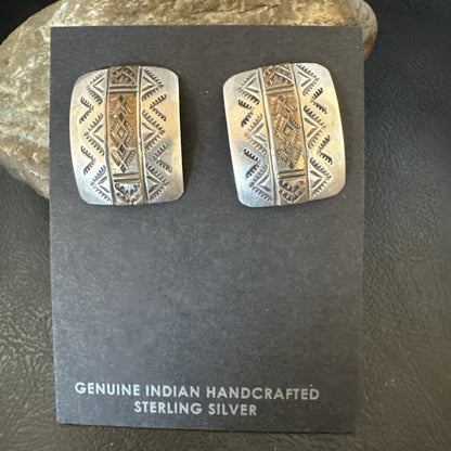Old Pawn Navajo Stamped  12K Gold Sterling Silver Native American Earrings 19090