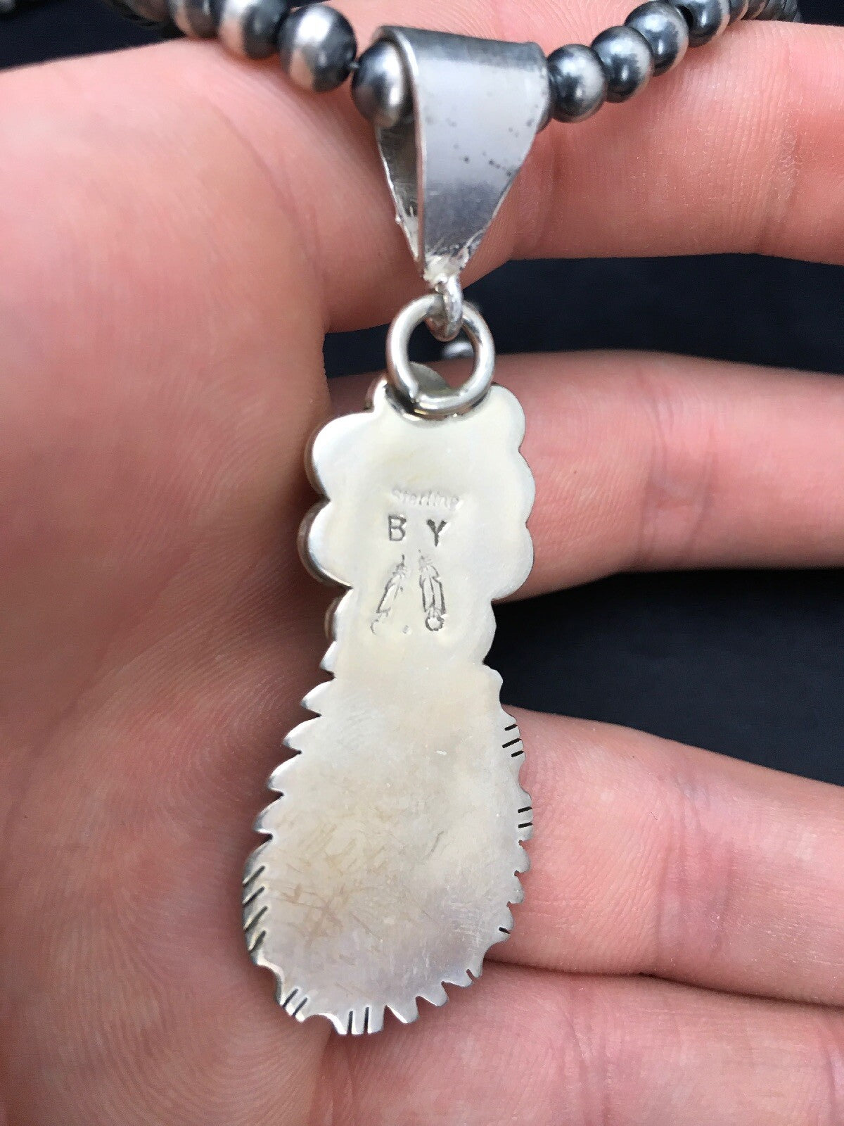Turquoise & Coral Pendant Navajo Sterling Silver Necklace 02580