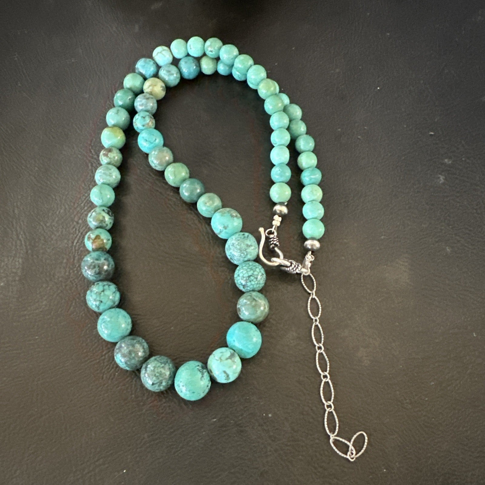 Native Spiderweb Turquoise Bead Navajo Sterling Silver Necklace 18” 19157