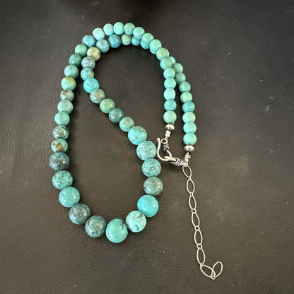 Native Spiderweb Turquoise Bead Navajo Sterling Silver Necklace 18” 19157