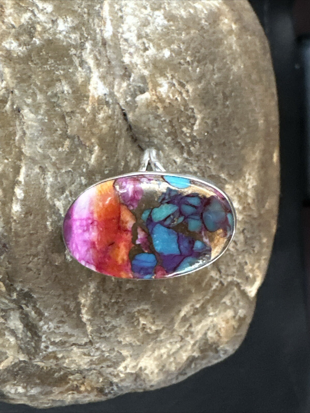 Blue Turquoise Purple Spiny Oyster Navajo Sterling Silver Ring Size 6 18204