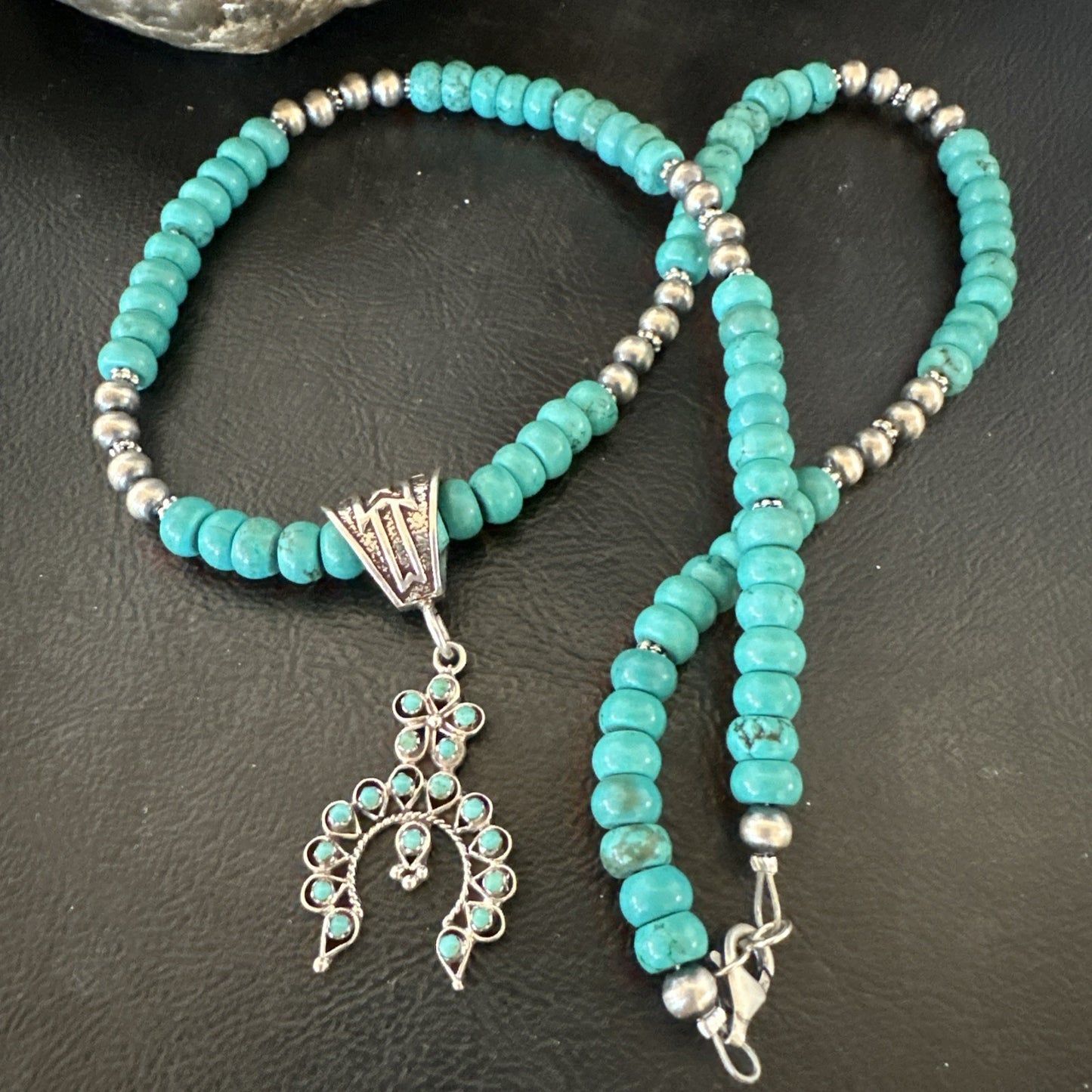 Naja Blue Turquoise Cluster Zuni Pendant Sterling Silver Necklace 20" 19716