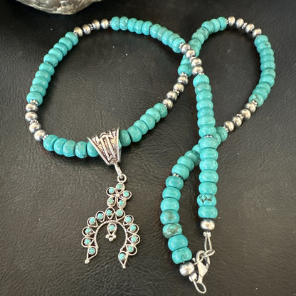 Naja Blue Turquoise Cluster Zuni Pendant Sterling Silver Necklace 20" 19716