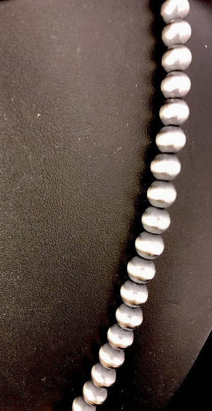 Native American 5mm Sterling Silver Beads Navajo 20" Hook & Eye Cone Necklace