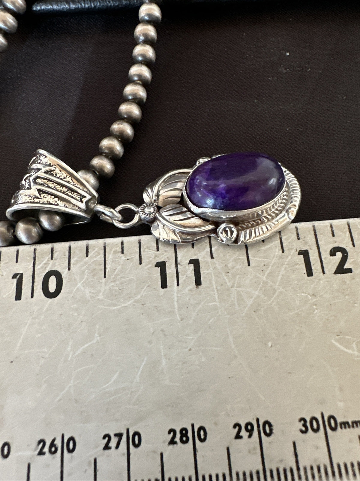 Purple Stone Pendant Navajo Pearls Sterling Silver Necklace 20” 18049
