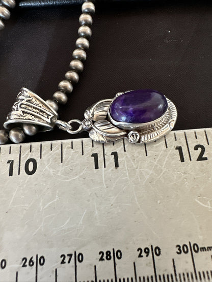 Purple Stone Pendant Navajo Pearls Sterling Silver Necklace 20” 18049