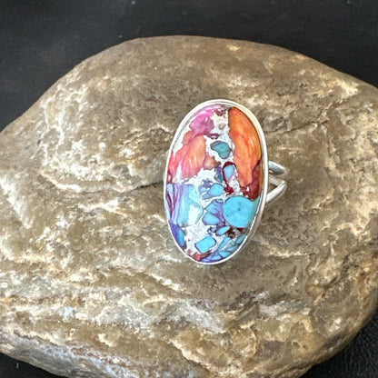 Blue Turquoise Spiny Oyster Southwestern Sterling Silver Ring Size 11 18449