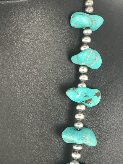 Kingman Turquoise Bead Navajo Pearls Santo Domingo Necklace 08348