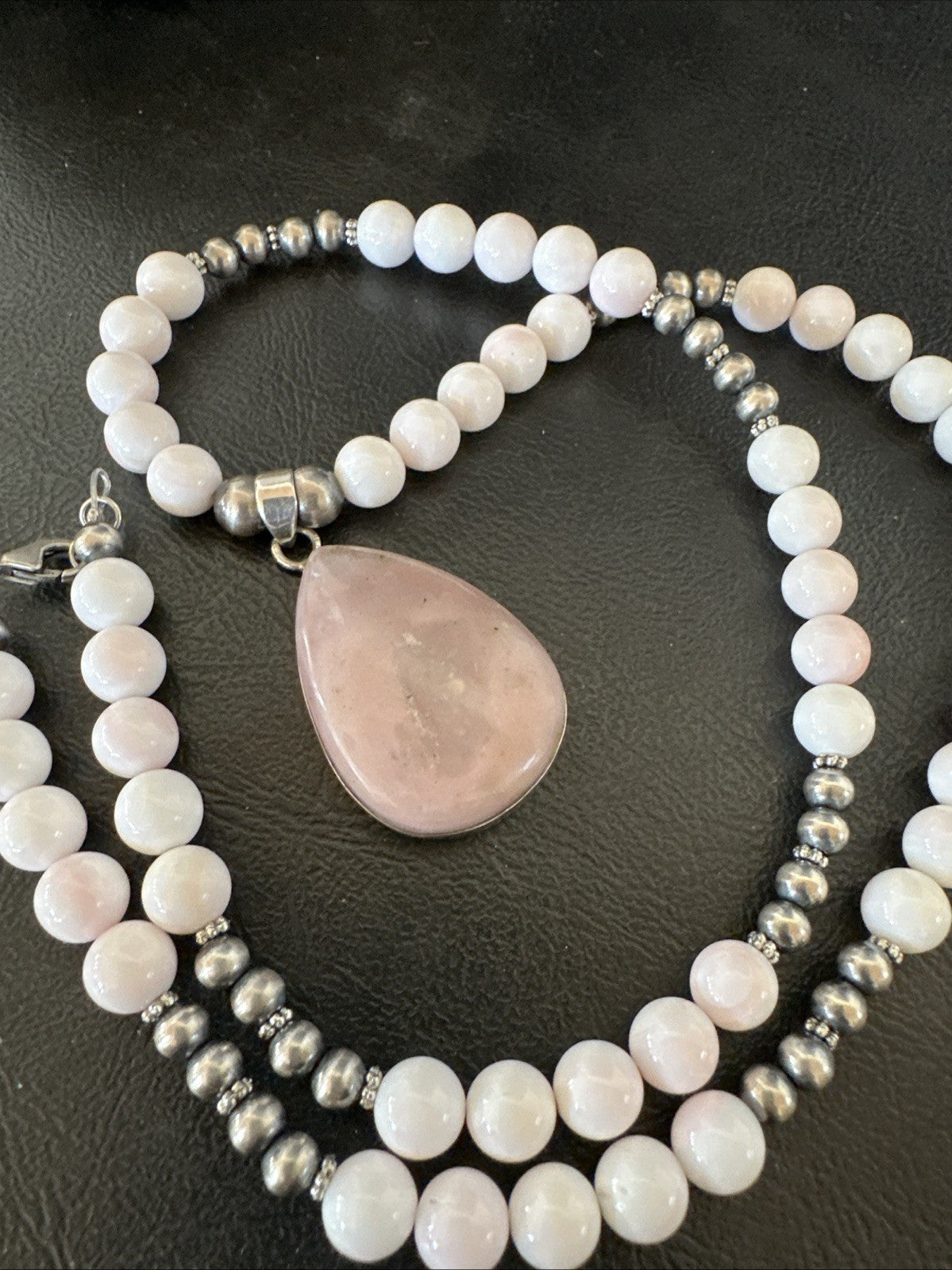 Southwestern Sterling Silver Pink Queen Conch Bead Necklace Pendant 20" 19583