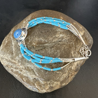 Blue Turquoise Lapis Heishi 5S Pendant Liquid Sterling Silver Bracelet 8" 17753
