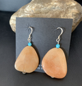 Women's Navajo Tan Jasper Blue Turquoise Earrings 2" | Sterling Silver | Authentic Native American Handmade | 13101