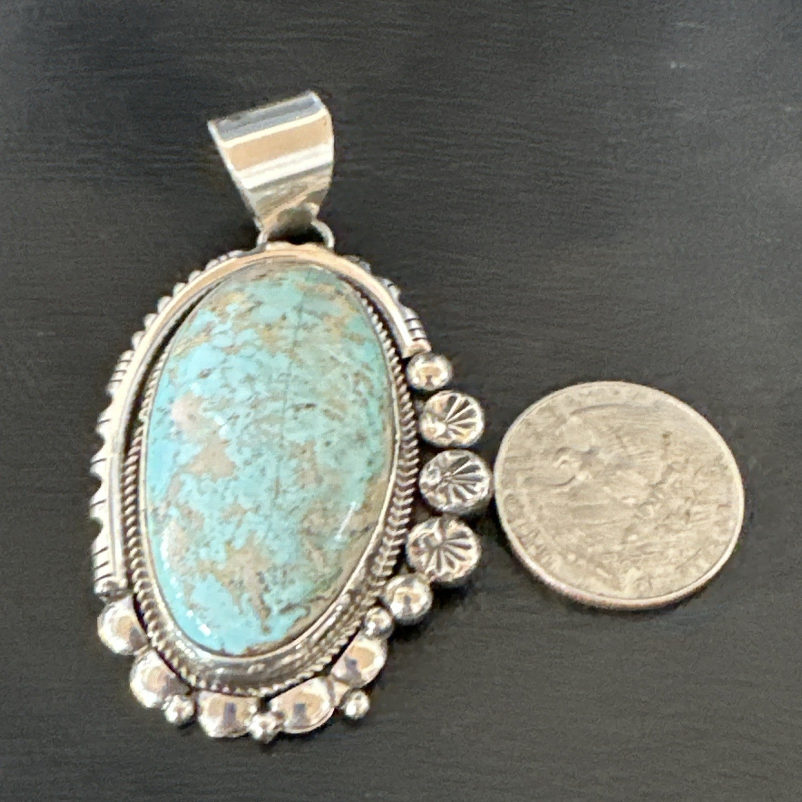 XL Men Women Blue Royston Turquoise Pendant Navajo Sterling Yazzie 19524
