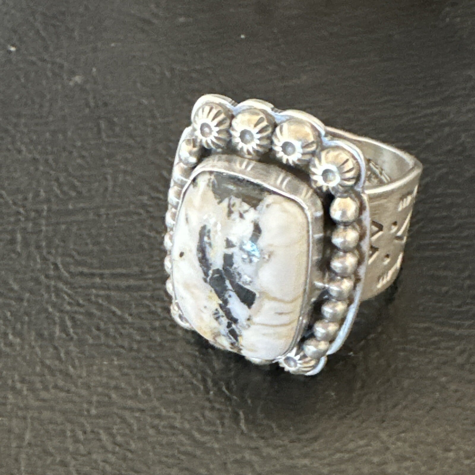 White Buffalo Turquoise Navajo Sterling Silver Ring Size 8 18777