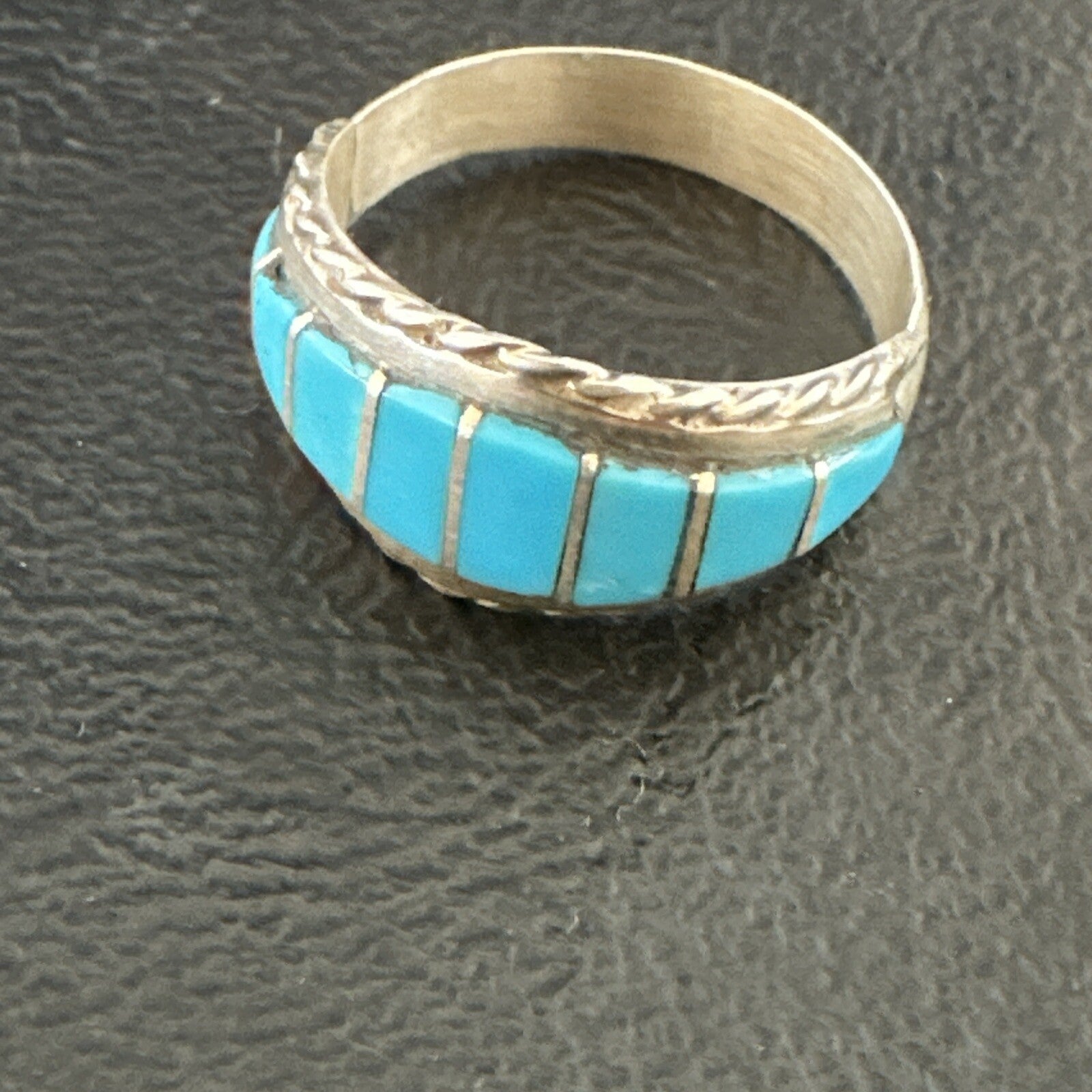 Native American Indian Navajo Blue Turquoise Inlay Band Ring Sz 8 17970