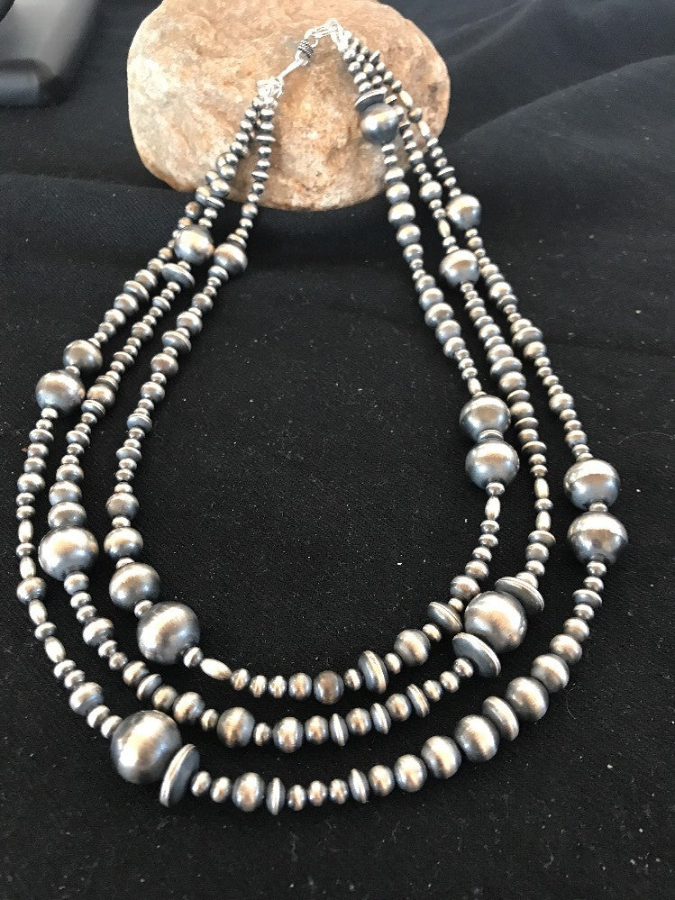 Native American Navajo Pearls Sterling Silver Necklace 3 Strand Removable 94221