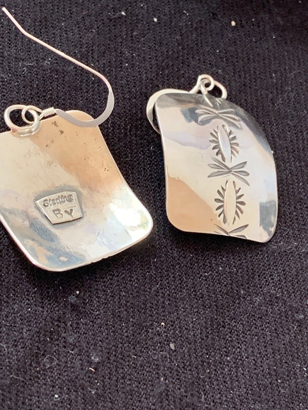 Native American Indian Navajo Sterling Silver Stamped Earrings Set 4835