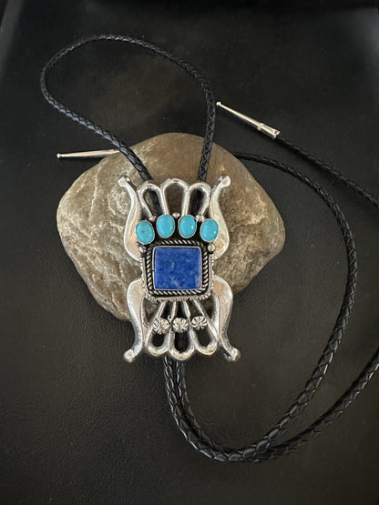 Mens Tufa Blue Lapis Lazuli Turquoise Navajo Sterling Silver Bolo Tie 3” 19472