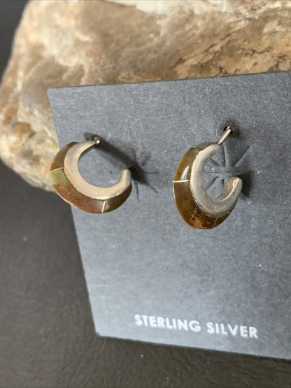 Pava Shell Minimalist Navajo Sterling Silver Inlay Earrings 13068
