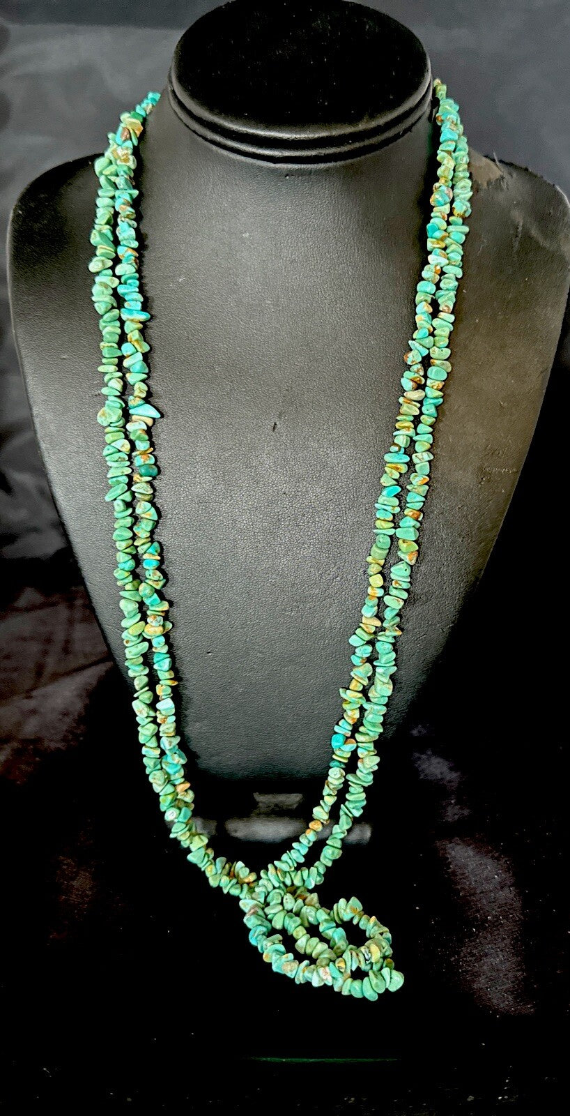 Green Turquoise 2S Nugget Beads Navajo Sterling Silver Necklace 30” 17780