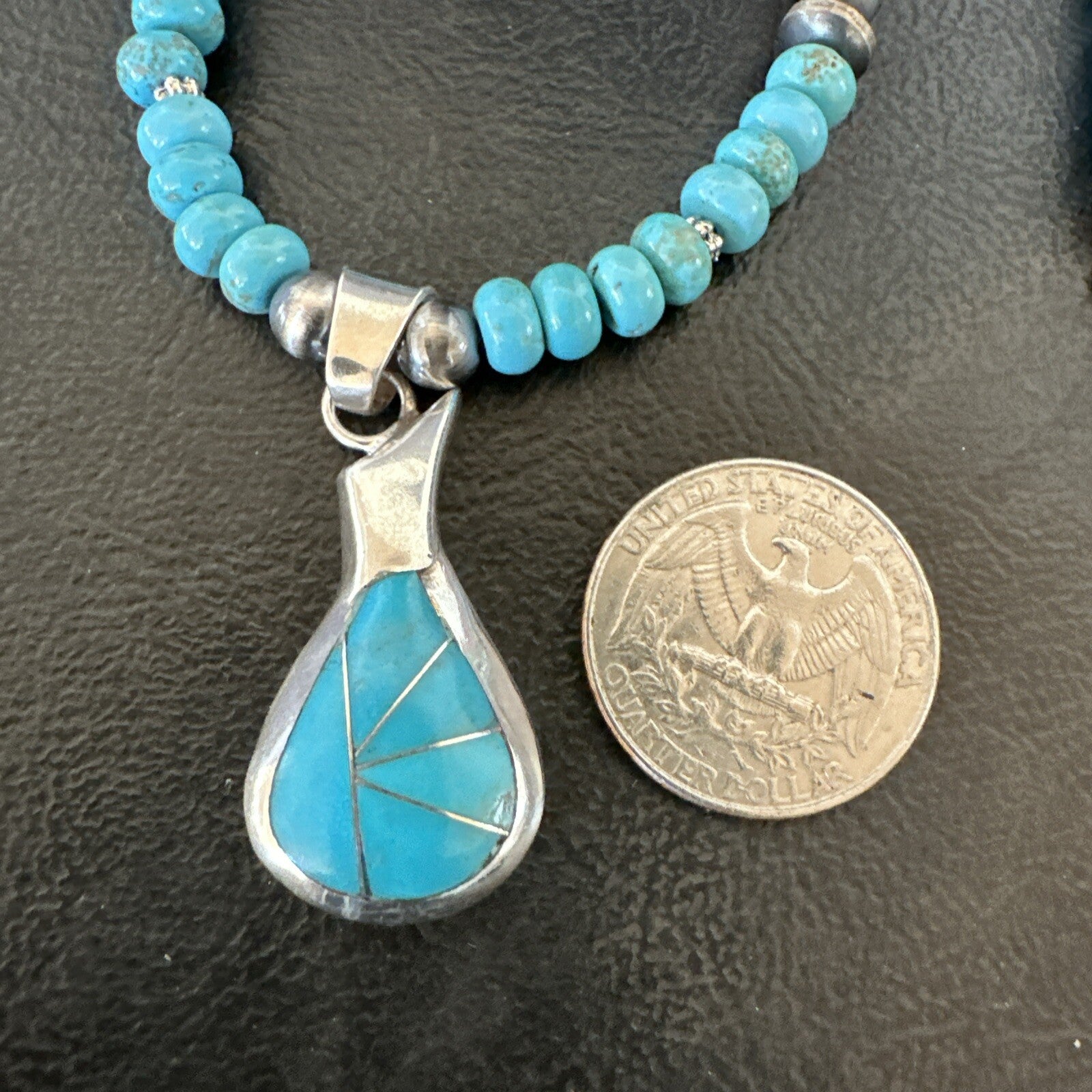 Pottery Blue Kingman Turquoise Pendant Navajo Sterling Silver Necklace 21" 18378