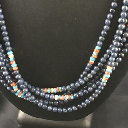 Navajo Dumortierite Turquoise Necklace 5 Strand Sterling Silver 21" 10243