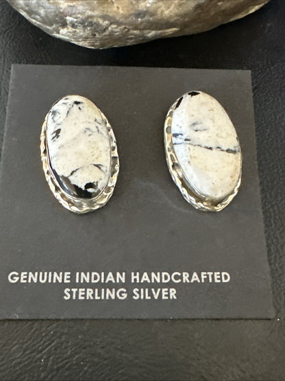 Women White Buffalo Turquoise Navajo Sterling Silver Post Earrings 19095