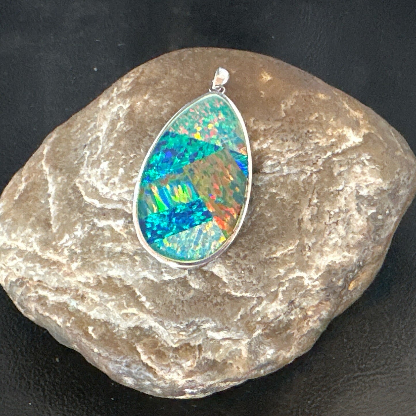 Mens Womens Multicolor Gilson Opal Navajo Sterling Silver Inlay Pendant 18609