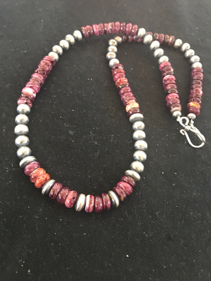 Purple Spiny Oyster Navajo Sterling Silver Necklace 20" 10272