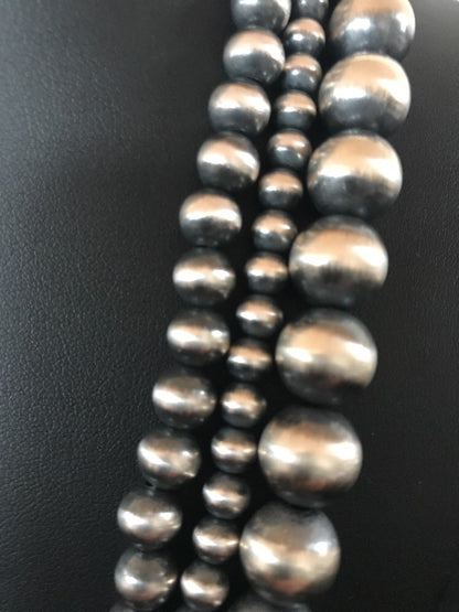 Native American Navajo Pearls Sterling Silver Bead Necklace 60” Long 3 Strands