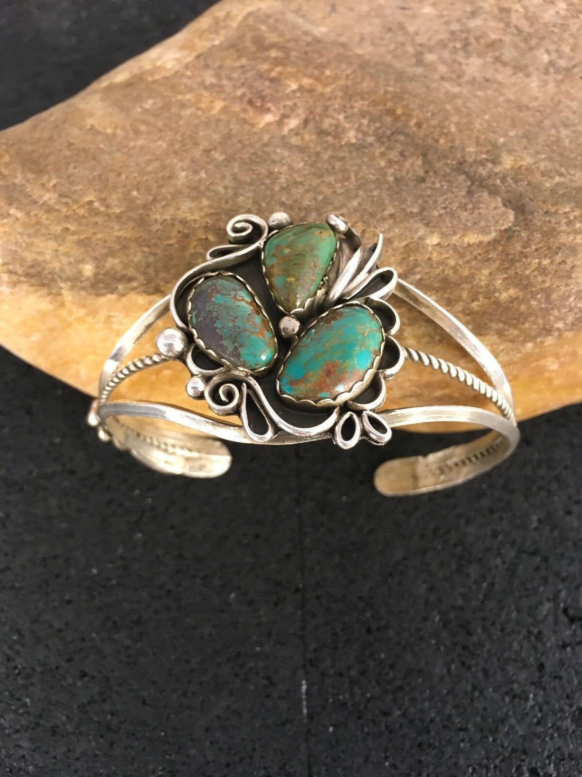 Native American Indian Turquoise Navajo Sterling Silver Bracelet 08845