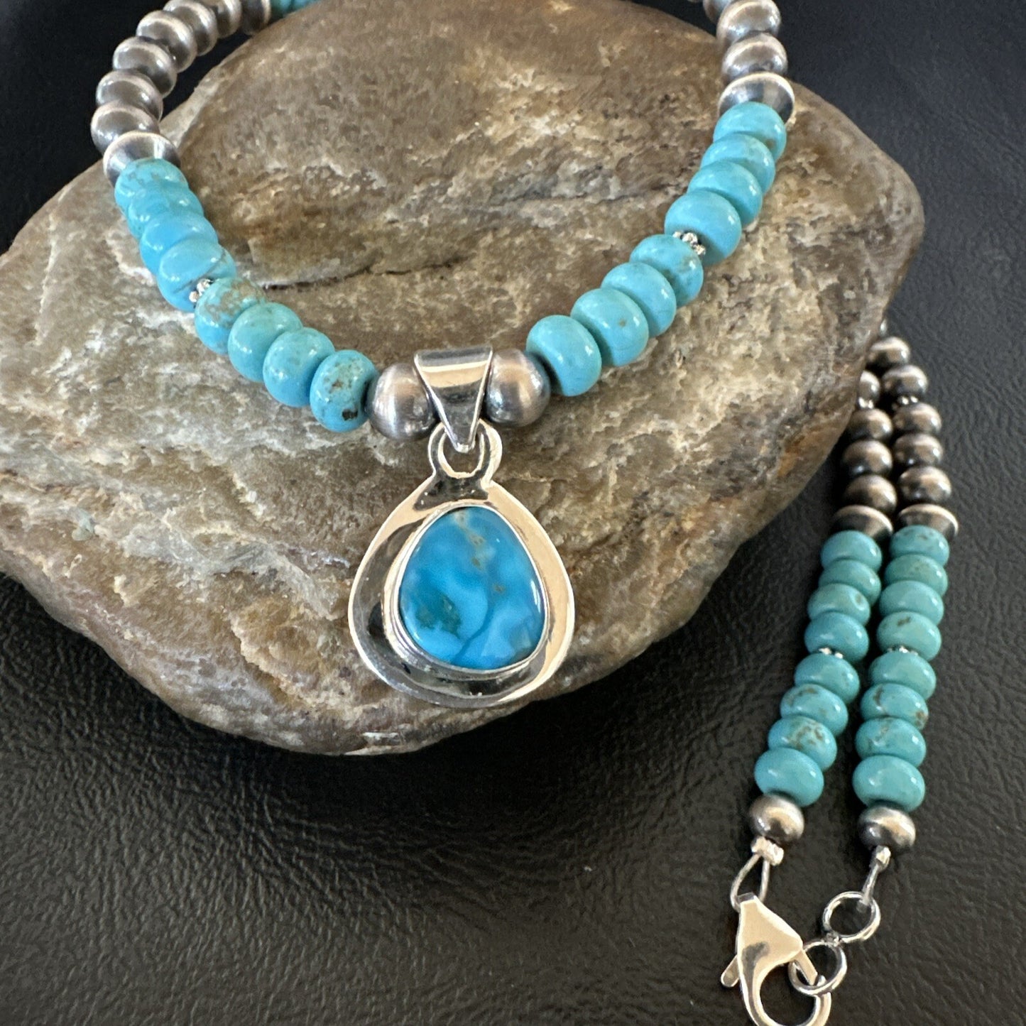 WoMens Blue Kingman Turquoise Pendant Navajo Sterling Silver Necklace 21" 17978