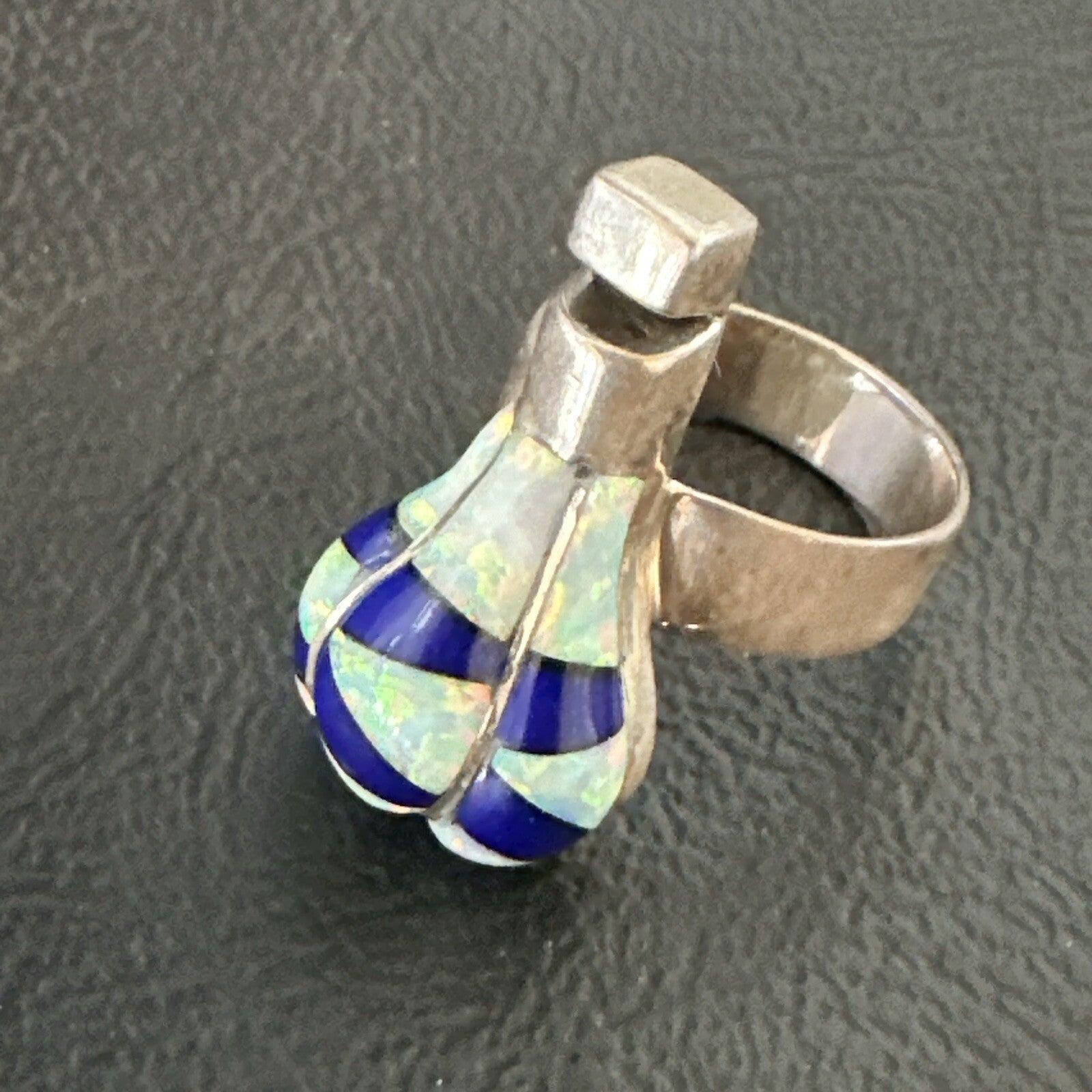 Navajo Balloon Blue Lapis White Opal Inlay Band Ring Sz 6 18188