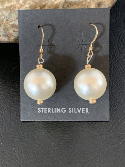 Beautiful Women White Cultured Pearl Gold Filled Bead Dangle Earrings 1" 13038