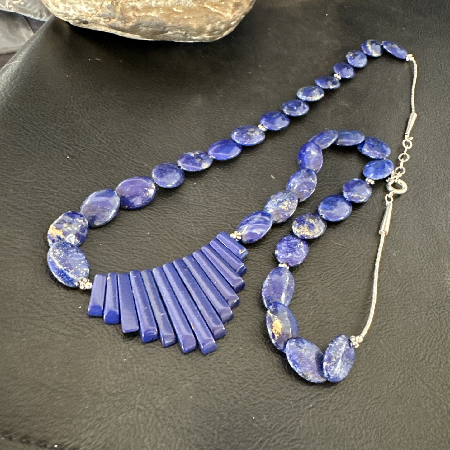 Mens Womens Lapis Lazuli Navajo Sterling Silver 23” Necklace 17748