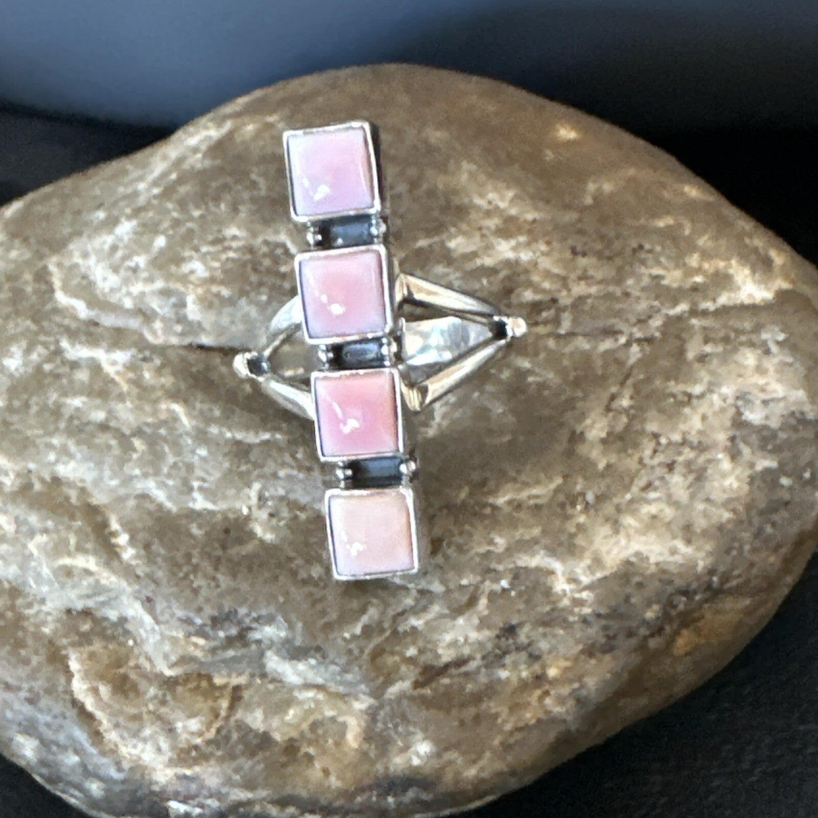 Gorgeous Square Pink Conch Cluster Ring Handmade Navajo Sz 8.5 18781