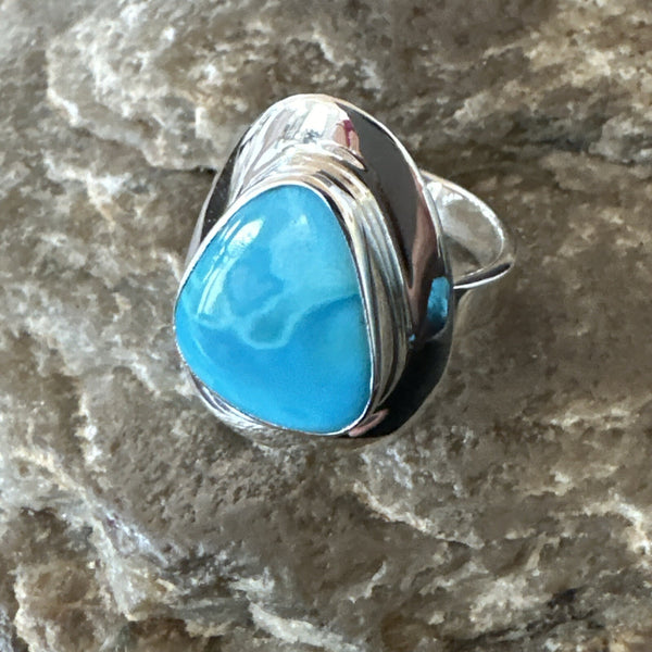 Southwestern Blue Kingman Turquoise Ring Size 7 | Sterling Silver | Authentic Native American Handmade | 18507