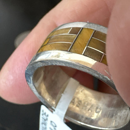 Infinity Mens Band Tigers Eye Navajo Sterling Silver Inlay Ring Size 10 19050