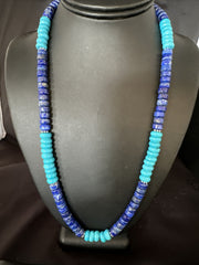 Men's Navajo Beads Lapis Necklace Turquoise 23" | Sterling Silver | Authentic Native American Handmade | 14941