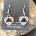 Women's Pink Opal Heart Inlay Navajo Dangle Drop Earrings | Sterling Silver | Authentic Native American Handmade | 12763
