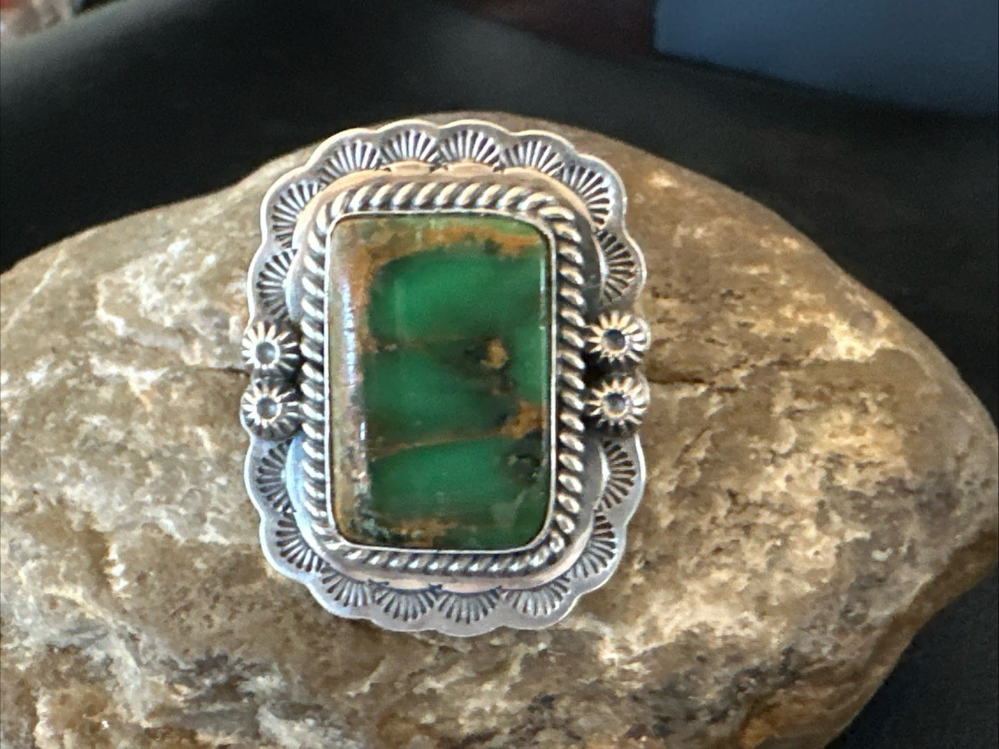 Navajo Sterling Silver Green Royston Turquoise Ring Size 8.5 19618