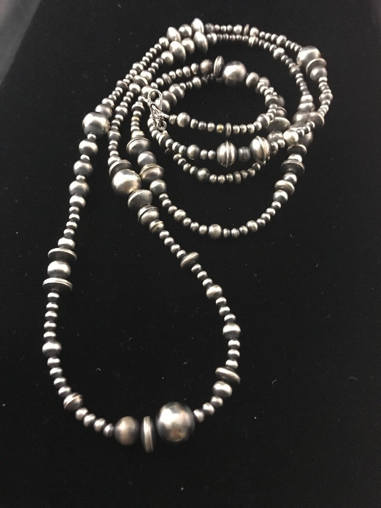 Native American Sterling Silver Navajo Pearls Mixed Beads 48" Necklace 92320