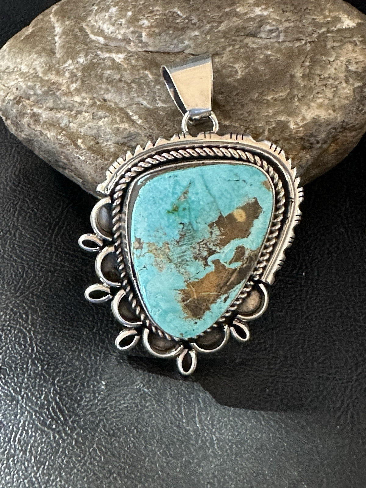 XL Men Women Blue Turquoise Pendant Navajo Sterling Yazzie 19525