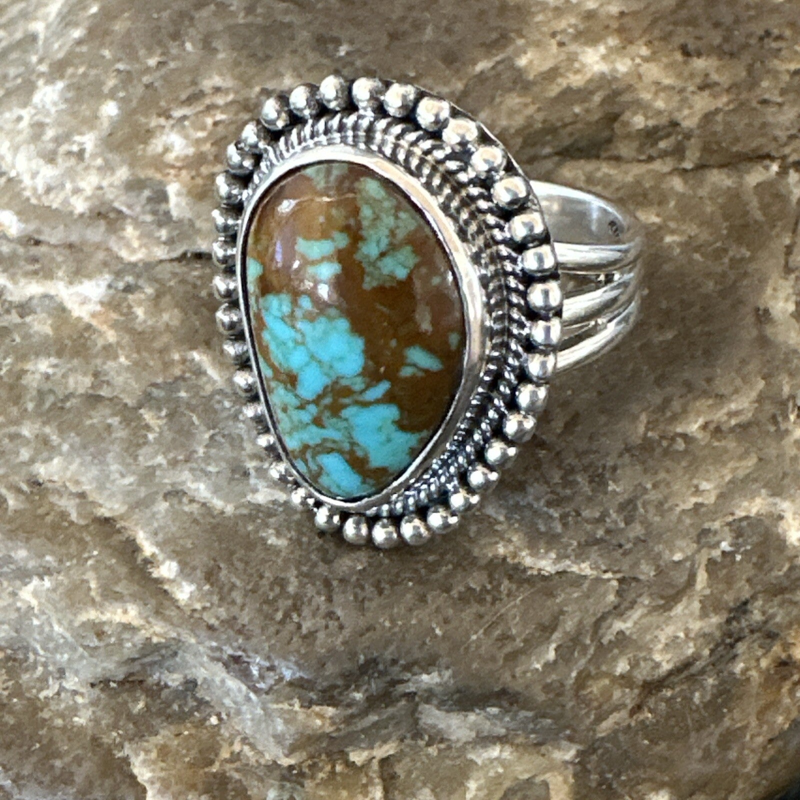 Blue Turquoise #8 Navajo Sterling Silver  Ring Size 8 18828